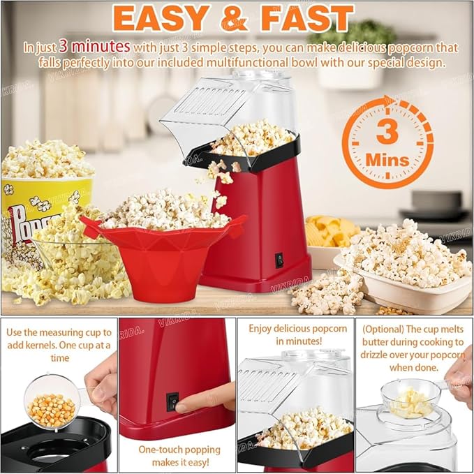 🎬 Mini Hot Air Popcorn Maker – Make Fresh, Crunchy Popcorn at Home in Minutes! 🍿